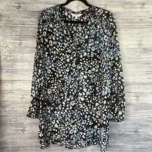 Prescott New York Blouse Women's Plus Size 20 Top Blue Cheetah Sheer Long Sleeve